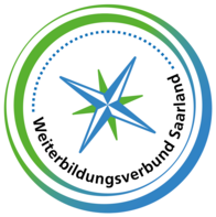Logo WBV, Schriftzug "Weiterbildungsverbund Saarland", umgeben von einem blauen und grünen kreisförmigen Rahmen